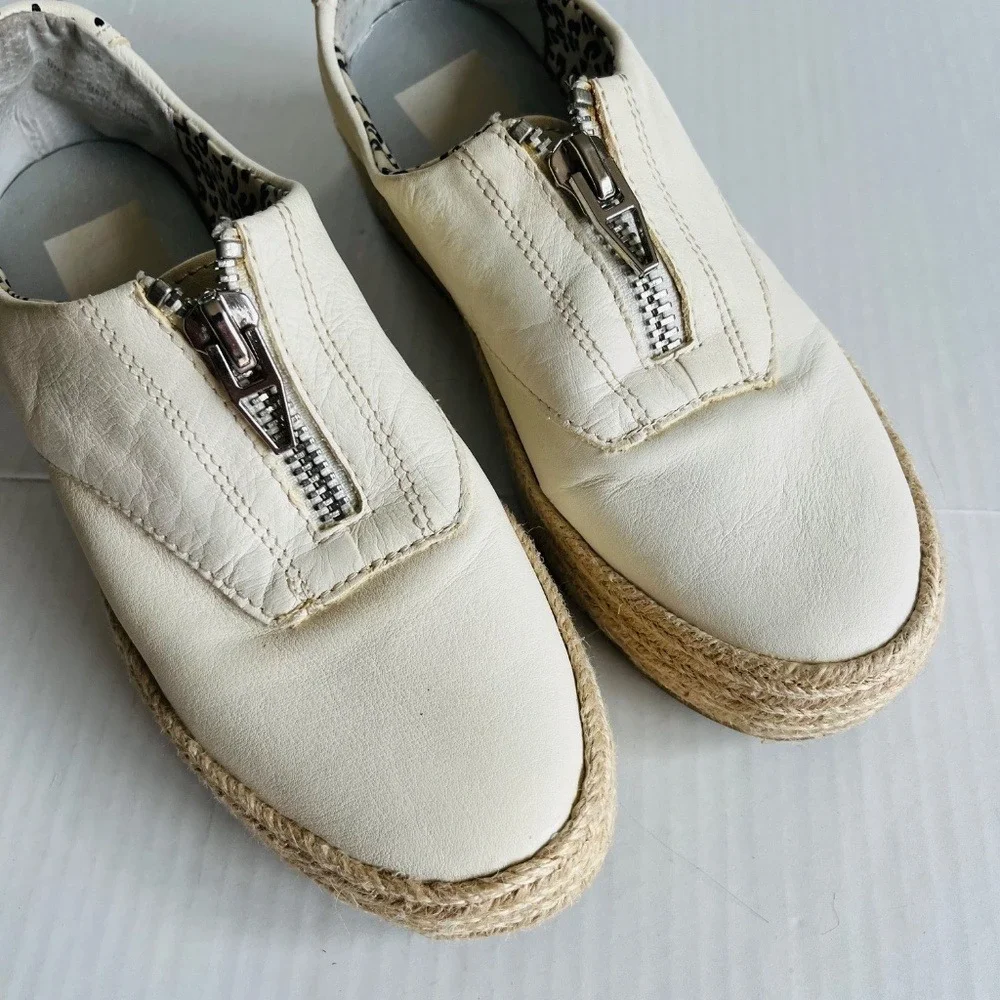 Dolce Vita Sz 6.5 White Leather Platform Espadrille Slip On Shoes Zipper Front